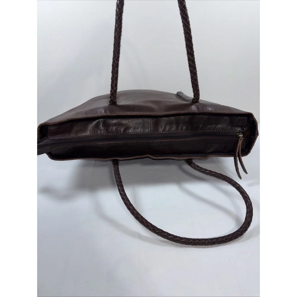 Noonday Collection Leather Arcadia Tote Bag Spacious‎ Purse Brown Braided Straps
